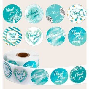 1000 Thank You Blue Sticker Labels 8 Designs  Roll Round 1 inch 500x2